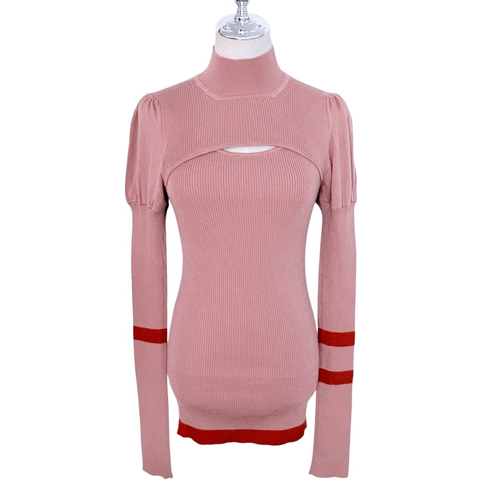 Maggie Marilyn "The Believer" Pink‎ & Red Striped Merino Wool Cut Out Sweater M
